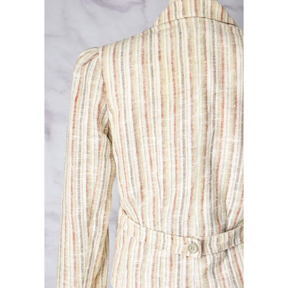 1970s Linen Blend Blazer Size Small Minimalist Striped Jacket Neutral - Picture 2 of 9